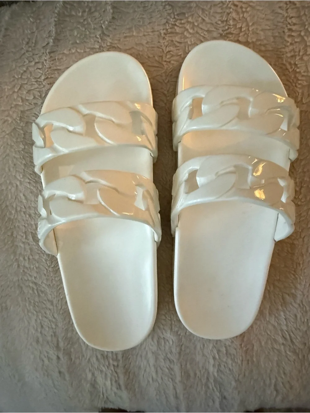 Tory Burch White Double-Chain Slide Sandals